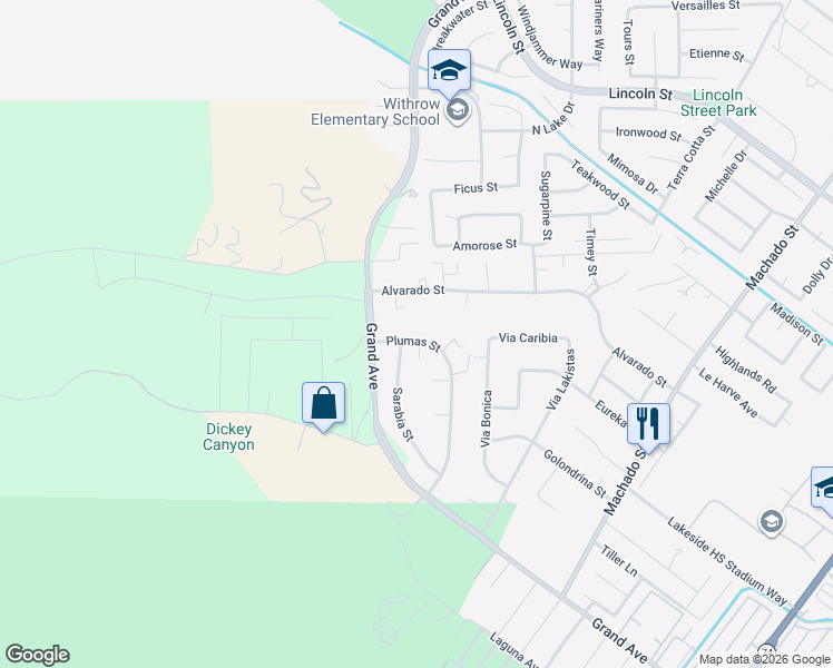 map of restaurants, bars, coffee shops, grocery stores, and more near 30590 Plumas Street in Lake Elsinore