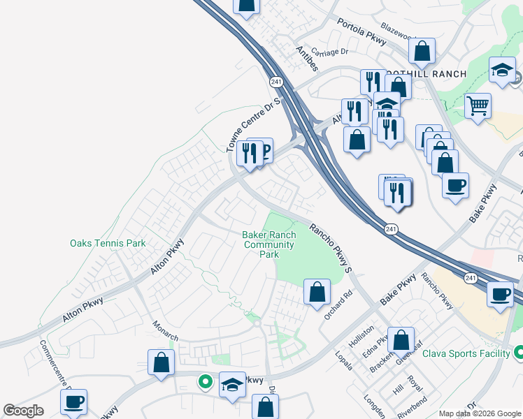 map of restaurants, bars, coffee shops, grocery stores, and more near 216 Finch in Lake Forest