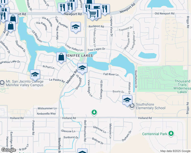 map of restaurants, bars, coffee shops, grocery stores, and more near 29106 Hidden Meadow Drive in Menifee