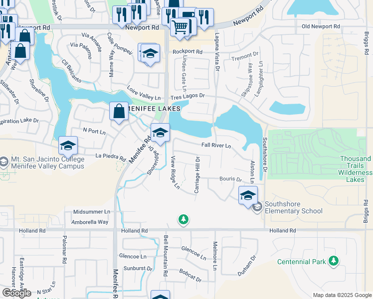 map of restaurants, bars, coffee shops, grocery stores, and more near 29106 Hidden Meadow Drive in Menifee