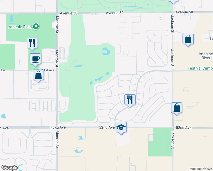 map of restaurants, bars, coffee shops, grocery stores, and more near 82425 West McCarroll Drive in Indio