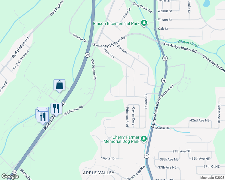 map of restaurants, bars, coffee shops, grocery stores, and more near 390 Saint John Road Northwest in Birmingham