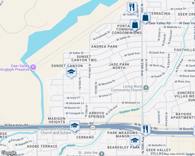 map of restaurants, bars, coffee shops, grocery stores, and more near 3734 West Ross Avenue in Glendale