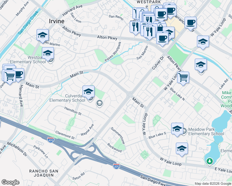 map of restaurants, bars, coffee shops, grocery stores, and more near 6 Sangallo in Irvine