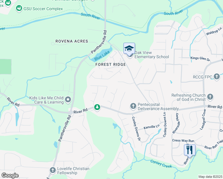 map of restaurants, bars, coffee shops, grocery stores, and more near 3524 Forest Downs Cove in Decatur