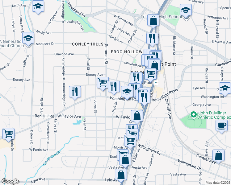 map of restaurants, bars, coffee shops, grocery stores, and more near 2898 Cheney Street in East Point