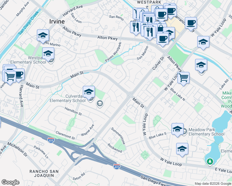 map of restaurants, bars, coffee shops, grocery stores, and more near 6 Sangallo in Irvine