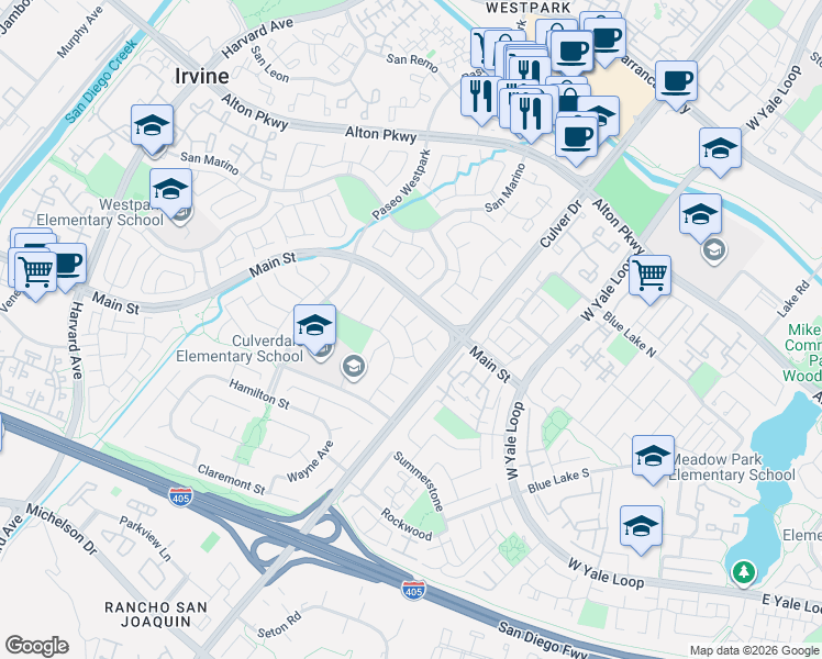 map of restaurants, bars, coffee shops, grocery stores, and more near 2 Bernini in Irvine