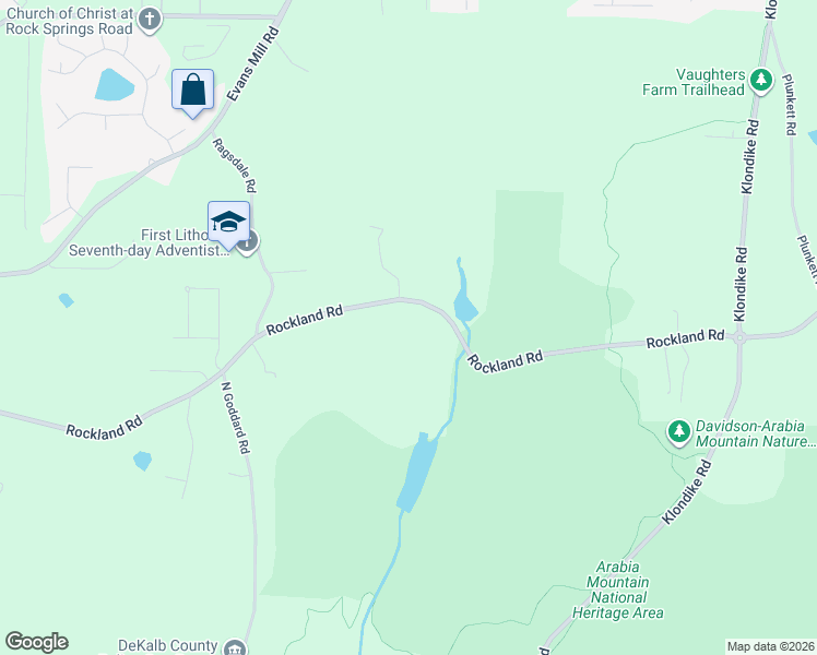map of restaurants, bars, coffee shops, grocery stores, and more near 6415 Rockland Road in Stonecrest