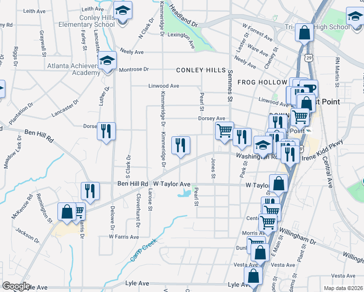 map of restaurants, bars, coffee shops, grocery stores, and more near 2898 8th Street in East Point