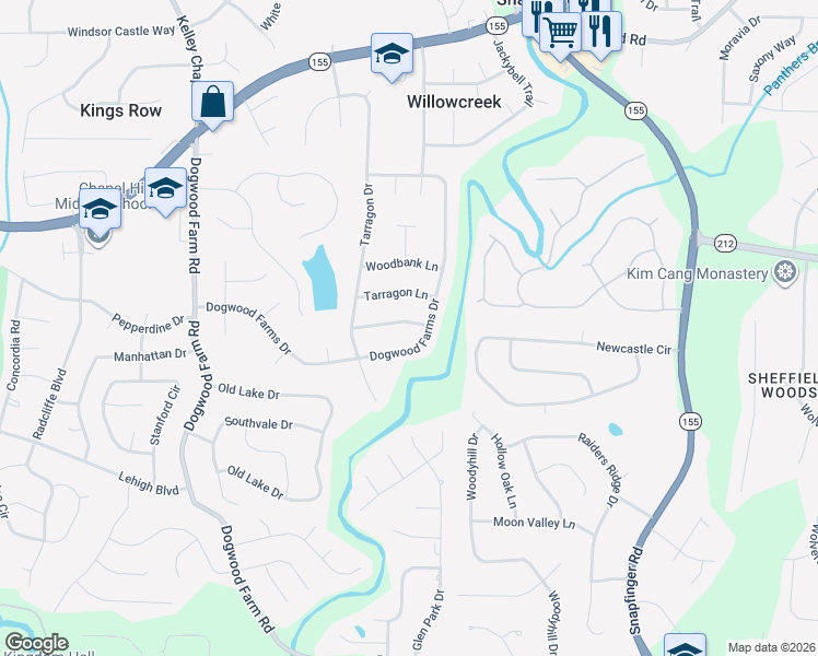 map of restaurants, bars, coffee shops, grocery stores, and more near 4438 Blackbirch Lane in Decatur