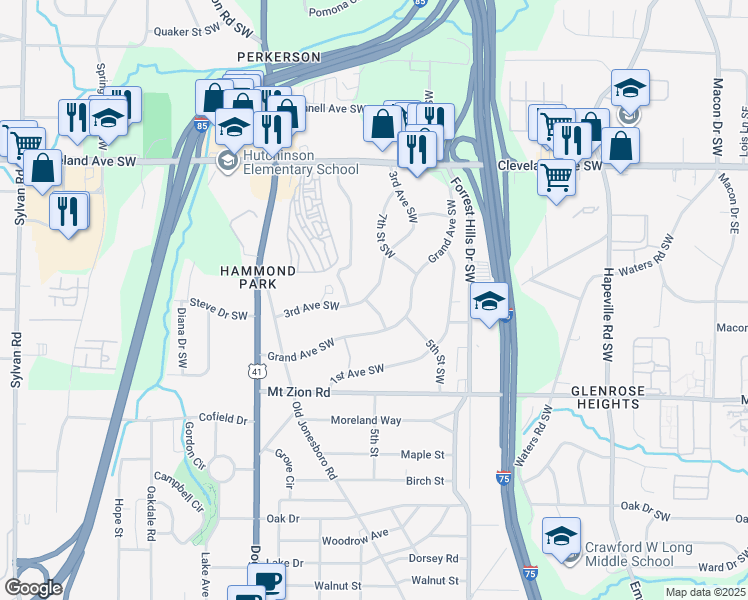map of restaurants, bars, coffee shops, grocery stores, and more near 2869 4th Street Southwest in Atlanta