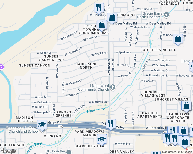map of restaurants, bars, coffee shops, grocery stores, and more near 3546 West Potter Drive in Glendale