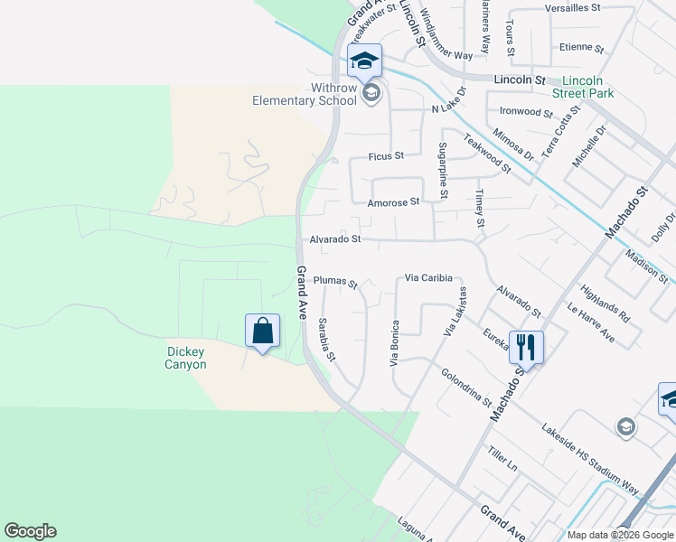 map of restaurants, bars, coffee shops, grocery stores, and more near 30590 Plumas Street in Lake Elsinore
