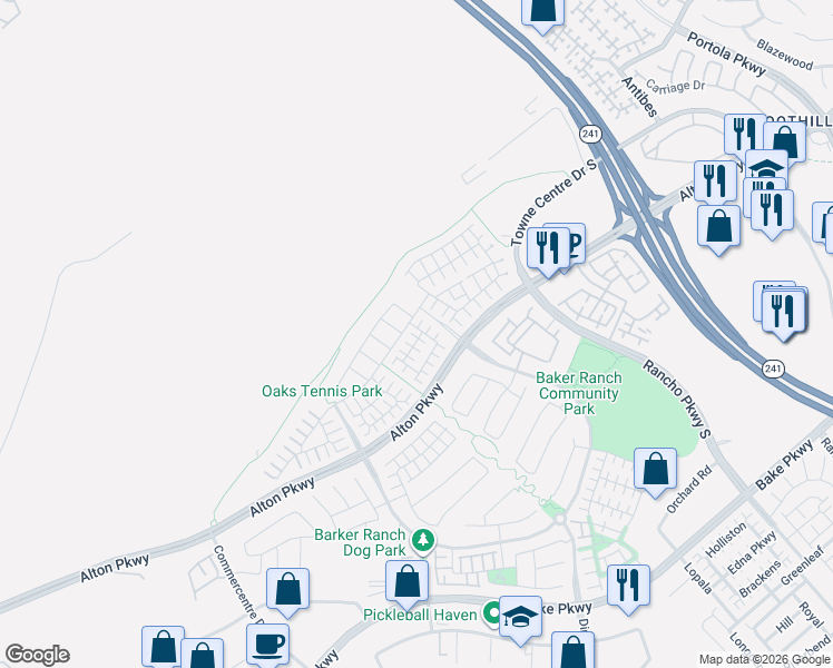 map of restaurants, bars, coffee shops, grocery stores, and more near 10 Torosa in Lake Forest