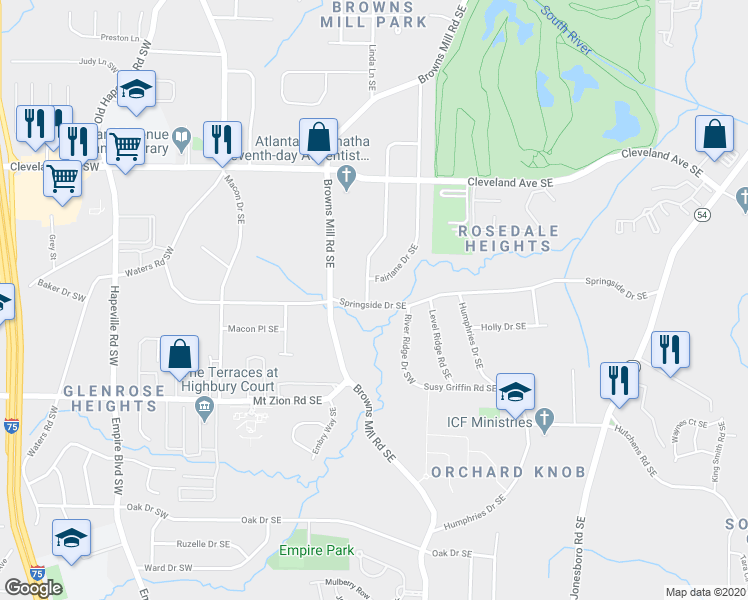 map of restaurants, bars, coffee shops, grocery stores, and more near 2870 Altaview Dr SE in Atlanta