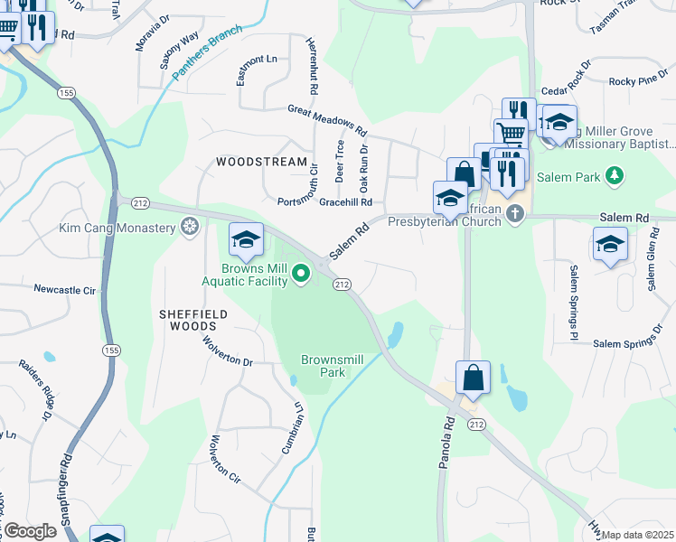 map of restaurants, bars, coffee shops, grocery stores, and more near 4954 Browns Mill Road in Stonecrest