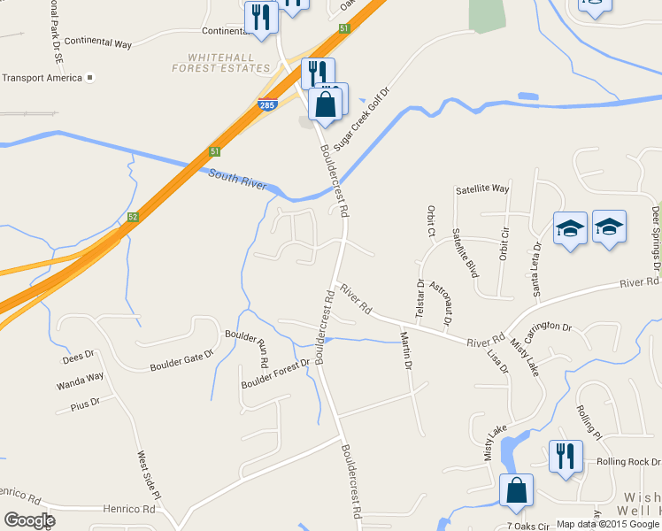 map of restaurants, bars, coffee shops, grocery stores, and more near 2877 Bouldercrest Road Southeast in Ellenwood