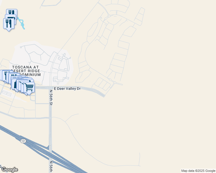 map of restaurants, bars, coffee shops, grocery stores, and more near East Deer Valley Road in Phoenix