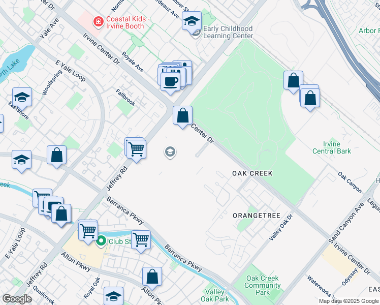 map of restaurants, bars, coffee shops, grocery stores, and more near 15500 Jeffrey Road in Irvine