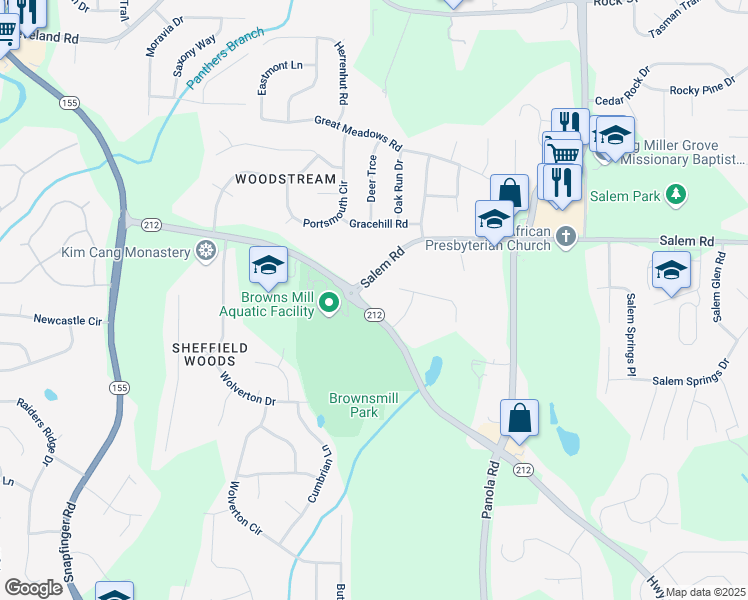 map of restaurants, bars, coffee shops, grocery stores, and more near 4954 Browns Mill Road in Stonecrest