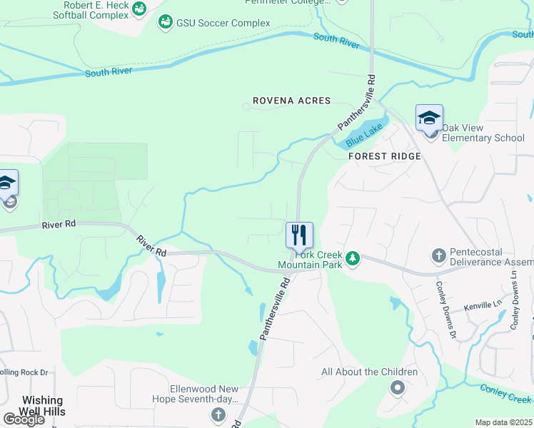 map of restaurants, bars, coffee shops, grocery stores, and more near 2704 River Summit Lane in Decatur