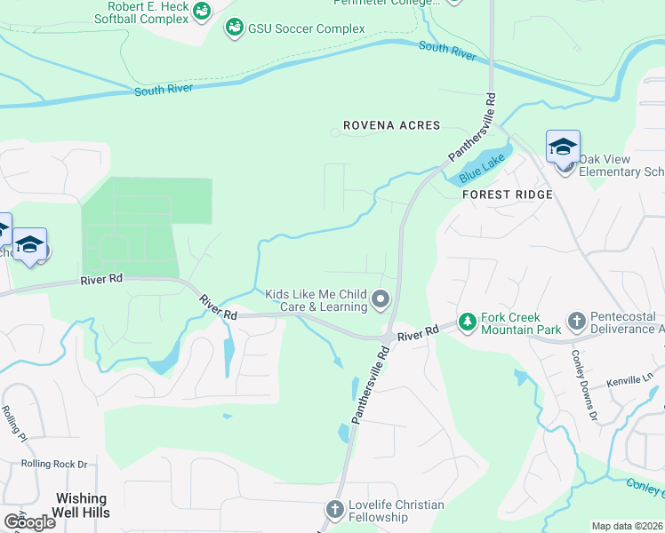 map of restaurants, bars, coffee shops, grocery stores, and more near 2666 River Summit Lane in Decatur