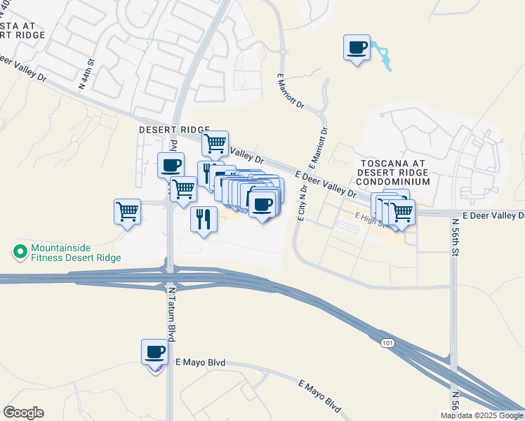 map of restaurants, bars, coffee shops, grocery stores, and more near 21001 North Tatum Boulevard in Phoenix
