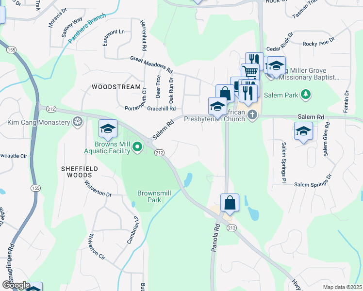 map of restaurants, bars, coffee shops, grocery stores, and more near 5027 Springtree Court in Stonecrest