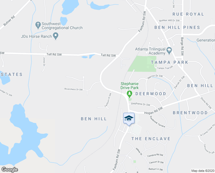 map of restaurants, bars, coffee shops, grocery stores, and more near 2856 Fairburn Road Southwest in Atlanta