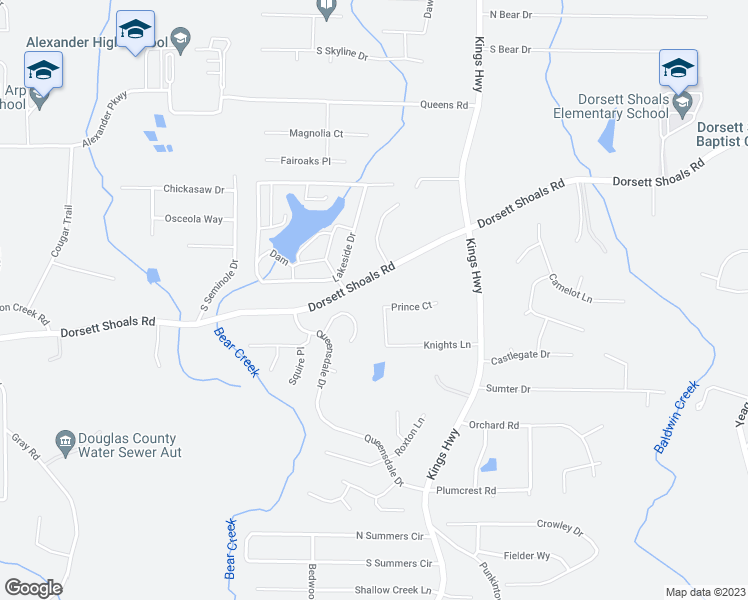 map of restaurants, bars, coffee shops, grocery stores, and more near 4743 Baron Road in Douglasville