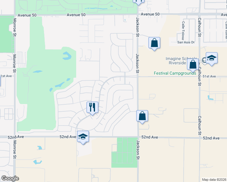map of restaurants, bars, coffee shops, grocery stores, and more near 82814 Pembroke Lane in Indio