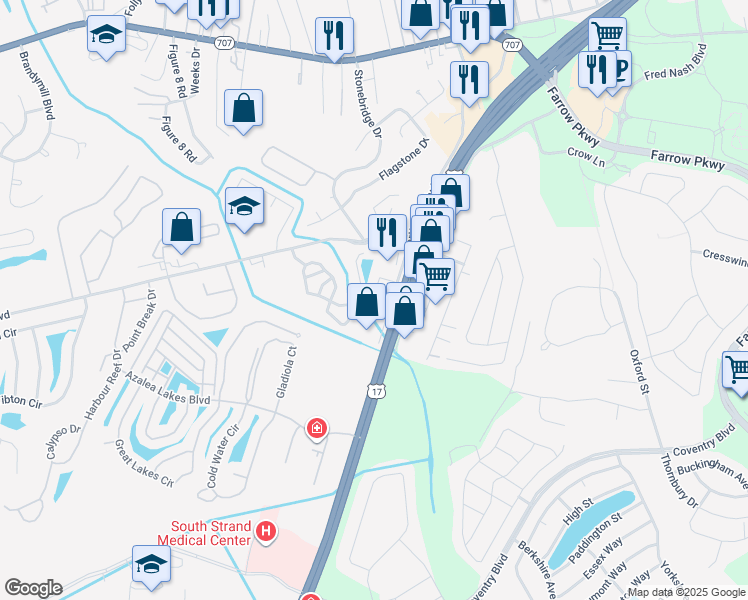 map of restaurants, bars, coffee shops, grocery stores, and more near 4924 US Highway 17 Bypass South in Myrtle Beach