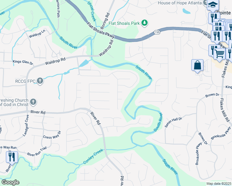 map of restaurants, bars, coffee shops, grocery stores, and more near 4199 Waldrop Hills Terrace in Decatur