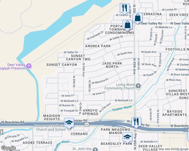 map of restaurants, bars, coffee shops, grocery stores, and more near 3734 West Ross Avenue in Glendale