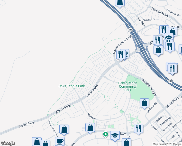 map of restaurants, bars, coffee shops, grocery stores, and more near 12 Torosa in Lake Forest