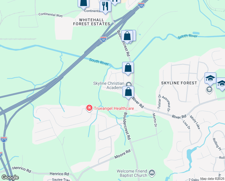 map of restaurants, bars, coffee shops, grocery stores, and more near 1917 Boulder Ridge Parkway in Ellenwood
