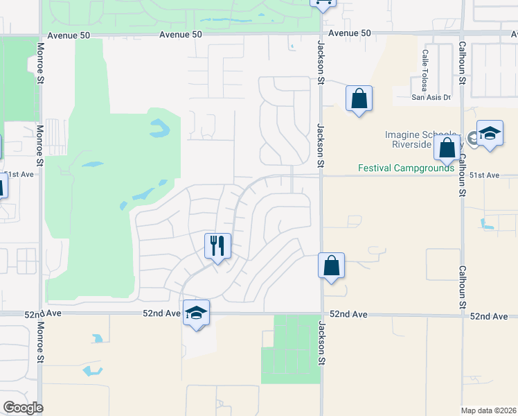 map of restaurants, bars, coffee shops, grocery stores, and more near 82814 Pembroke Lane in Indio