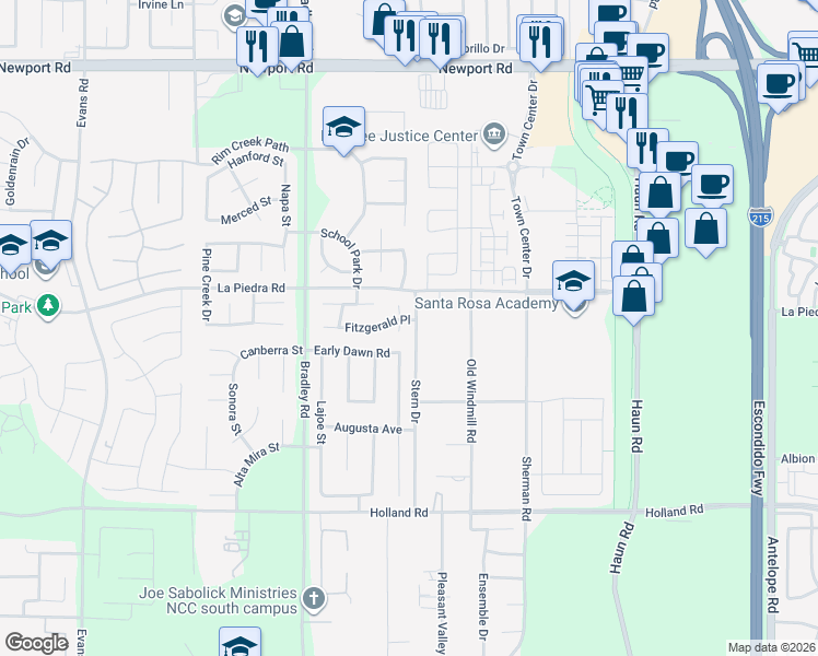 map of restaurants, bars, coffee shops, grocery stores, and more near 30604 Glaspell Court in Menifee