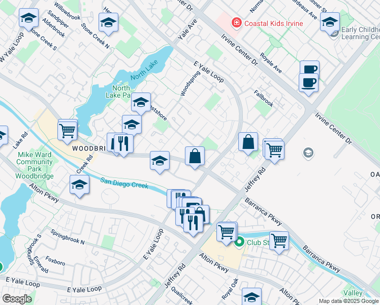 map of restaurants, bars, coffee shops, grocery stores, and more near in Irvine