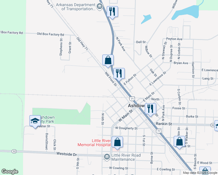 map of restaurants, bars, coffee shops, grocery stores, and more near 760 North 2nd Street in Ashdown