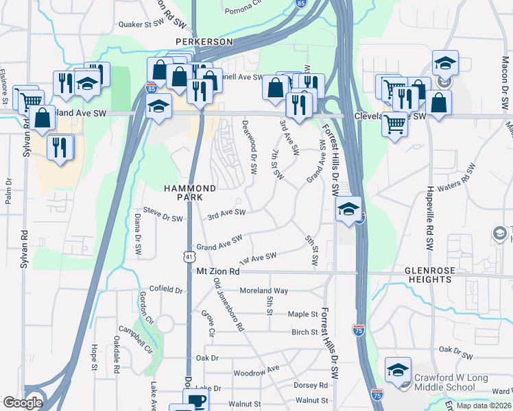map of restaurants, bars, coffee shops, grocery stores, and more near 2907 3rd Avenue Southwest in Atlanta