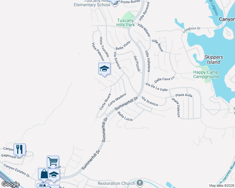 map of restaurants, bars, coffee shops, grocery stores, and more near 2 Corte Lateuza in Lake Elsinore
