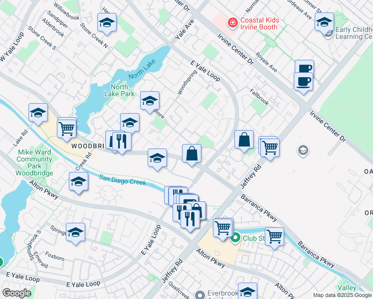 map of restaurants, bars, coffee shops, grocery stores, and more near 38 Lone Pine in Irvine