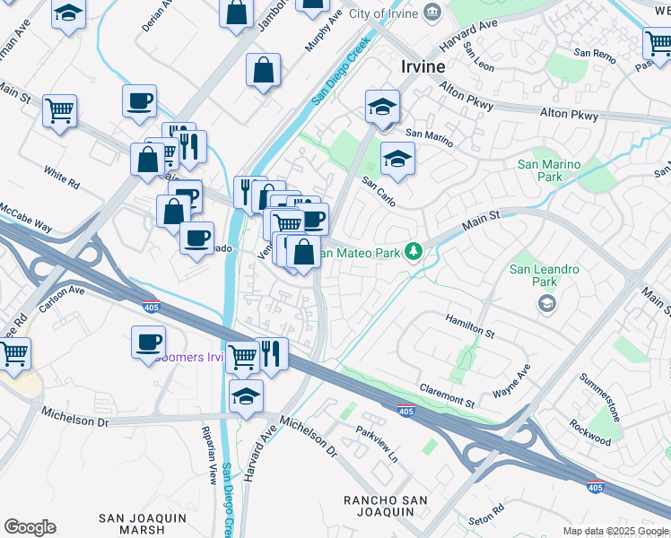 map of restaurants, bars, coffee shops, grocery stores, and more near 50 Almador in Irvine
