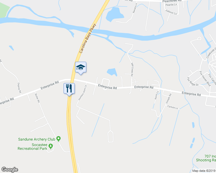 map of restaurants, bars, coffee shops, grocery stores, and more near 6699 Enterprise Road in Myrtle Beach