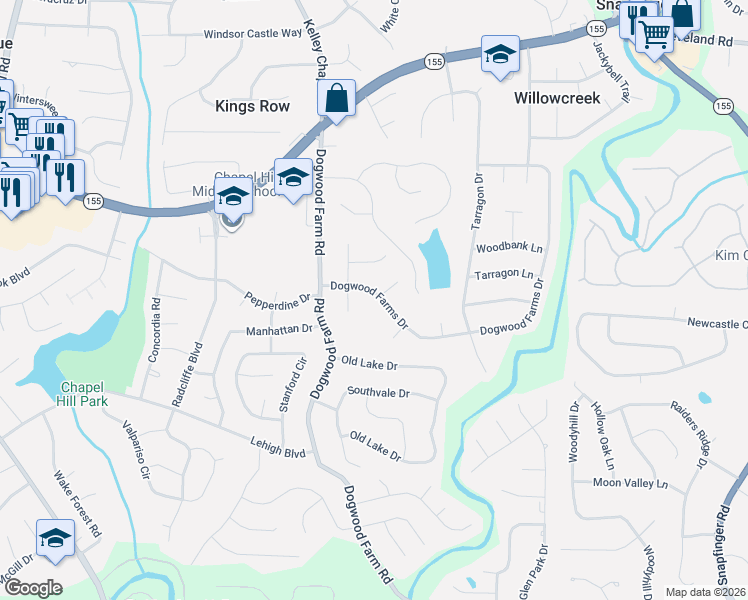 map of restaurants, bars, coffee shops, grocery stores, and more near 4293 Dogwood Farms Drive in Decatur