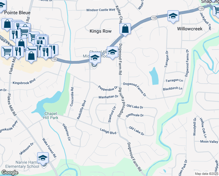 map of restaurants, bars, coffee shops, grocery stores, and more near 4228 Pepperdine Drive in Decatur