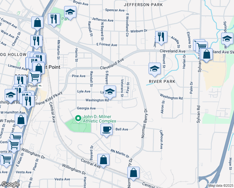 map of restaurants, bars, coffee shops, grocery stores, and more near 1258 Lyle Avenue in East Point
