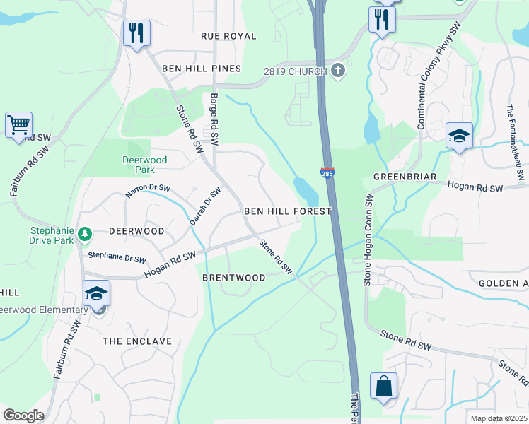 map of restaurants, bars, coffee shops, grocery stores, and more near 2900 Clearwater Road Southwest in Atlanta